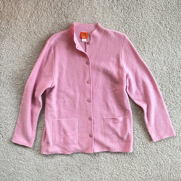 Hearts Of Palm 100% Wool Mock Neck Pink Coat Size Large, Button Down Like NEW - Picture 1 of 7